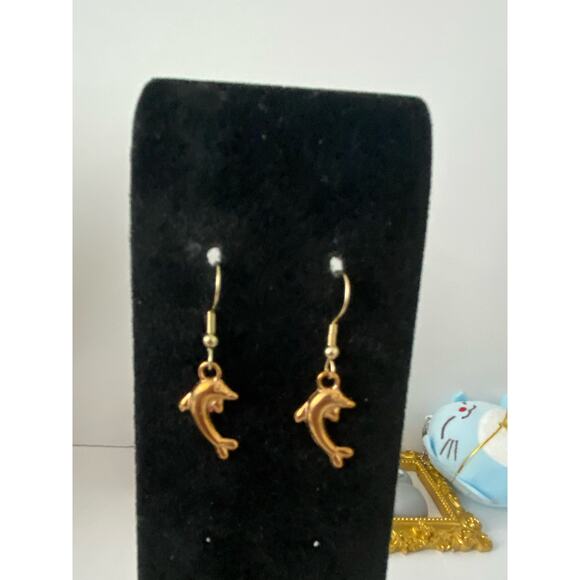 dolphin earrings gold tone - Picture 1 of 4